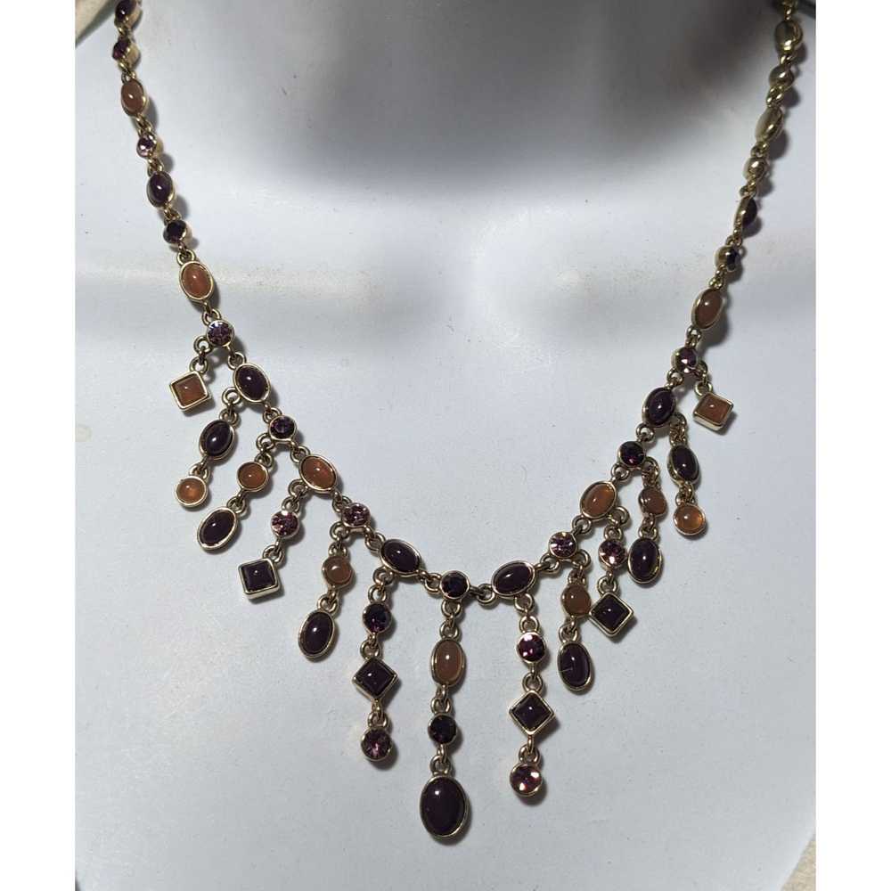 Other Retro Elegant Gold Gemmed Fringe Necklace - image 5