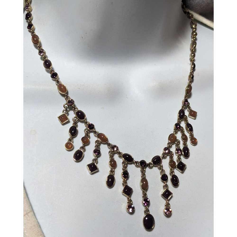 Other Retro Elegant Gold Gemmed Fringe Necklace - image 6