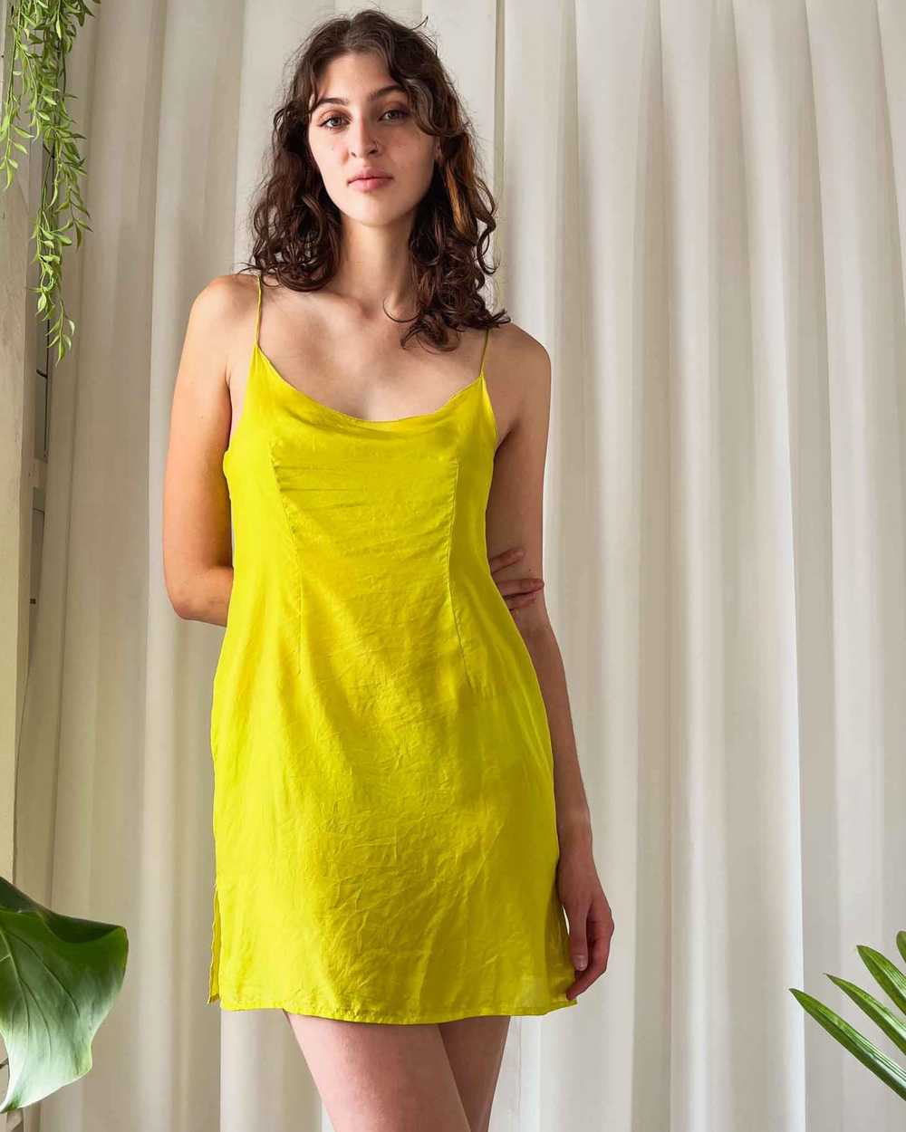 90s Chartreuse Silk Slip | S - image 3