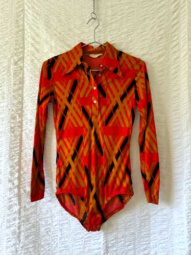 70s red psychedelic bodysuit