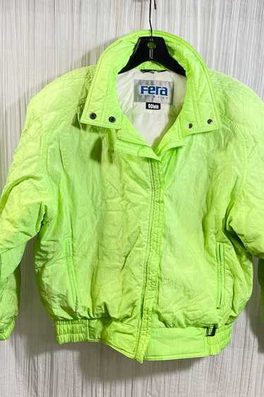 Vintage Fera Neon Green Down Filled Ski Puffer Jac