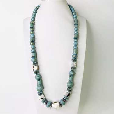 Other Artisan Turquoise Beaded Long Gold Accents … - image 1