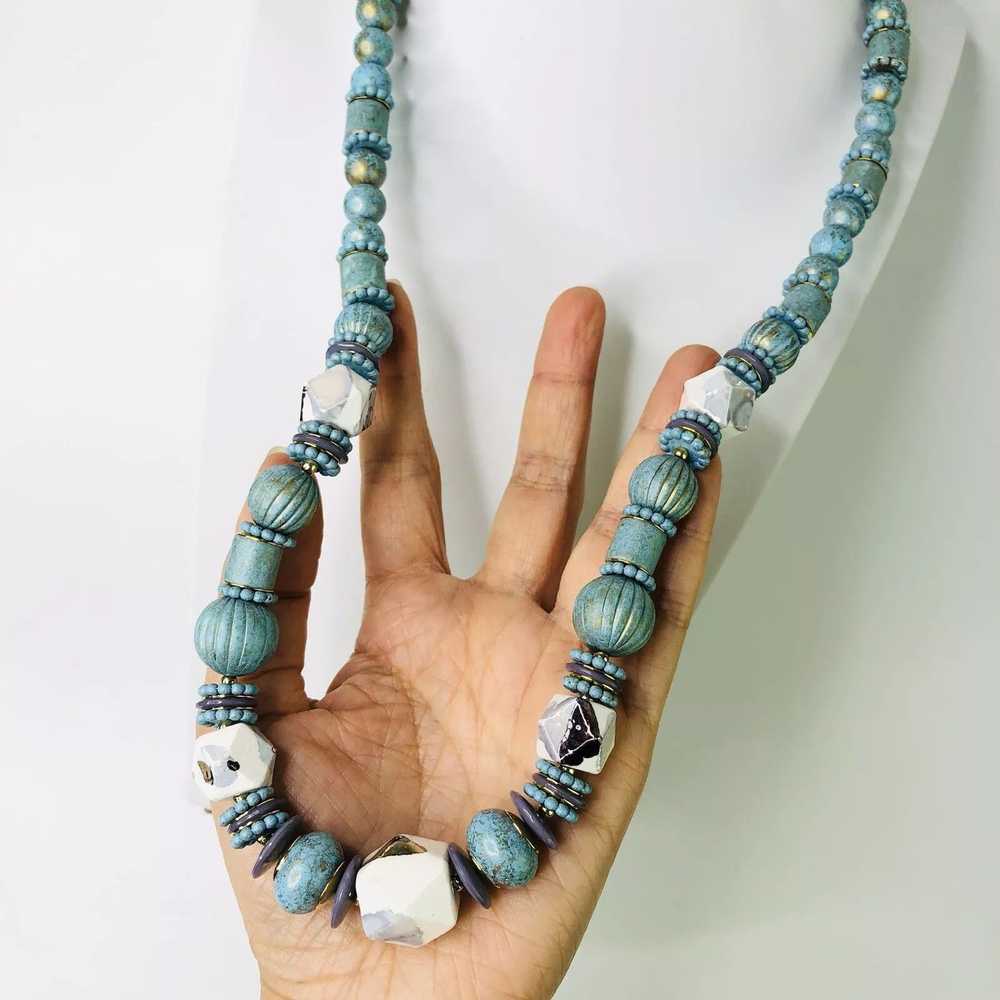 Other Artisan Turquoise Beaded Long Gold Accents … - image 2