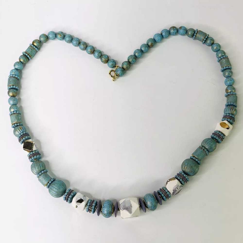 Other Artisan Turquoise Beaded Long Gold Accents … - image 3