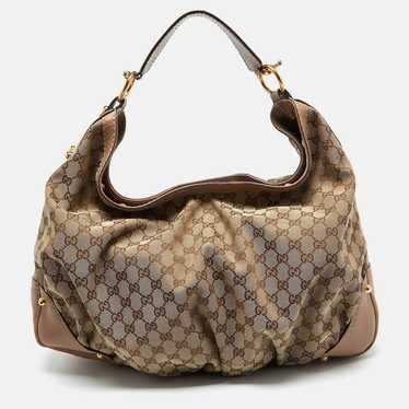 Gucci GUCCI Beige/Brown GG Canvas and Leather Lar… - image 1