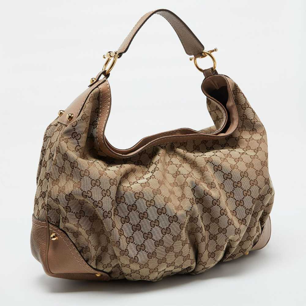 Gucci GUCCI Beige/Brown GG Canvas and Leather Lar… - image 3