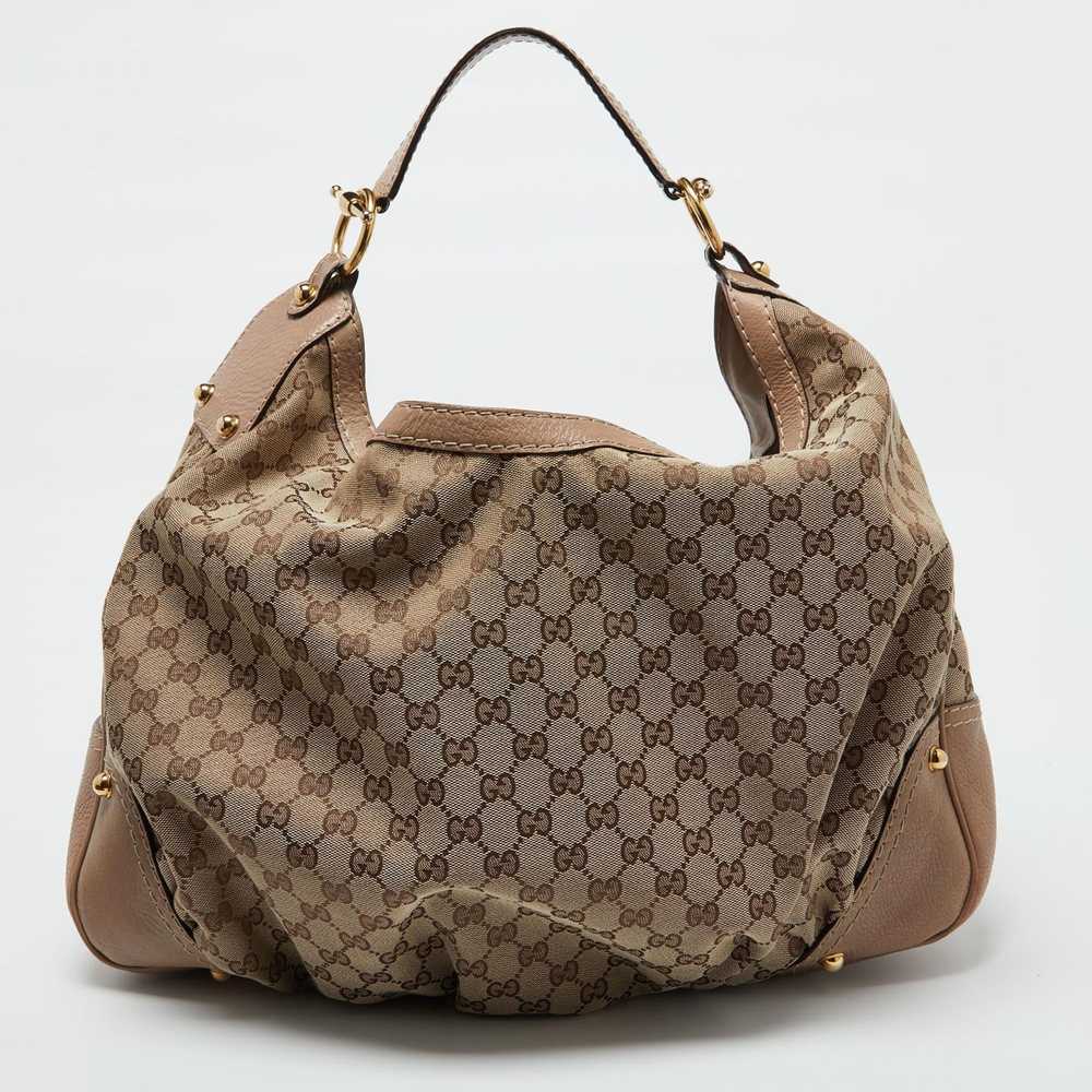 Gucci GUCCI Beige/Brown GG Canvas and Leather Lar… - image 4