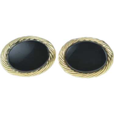 14K Oval Black Onyx Vintage Retro Statement Stud … - image 1