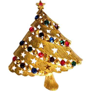 Vintage Rhinestone Christmas Tree Pin - image 1