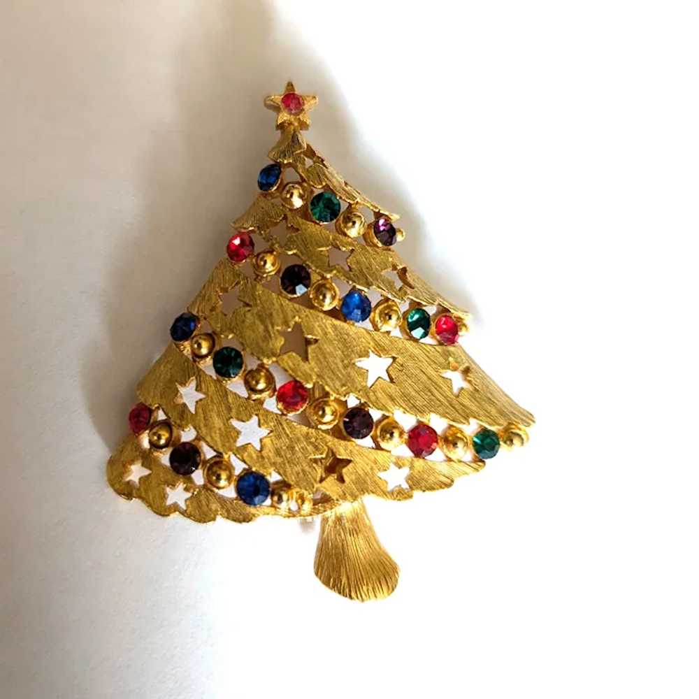 Vintage Rhinestone Christmas Tree Pin - image 3