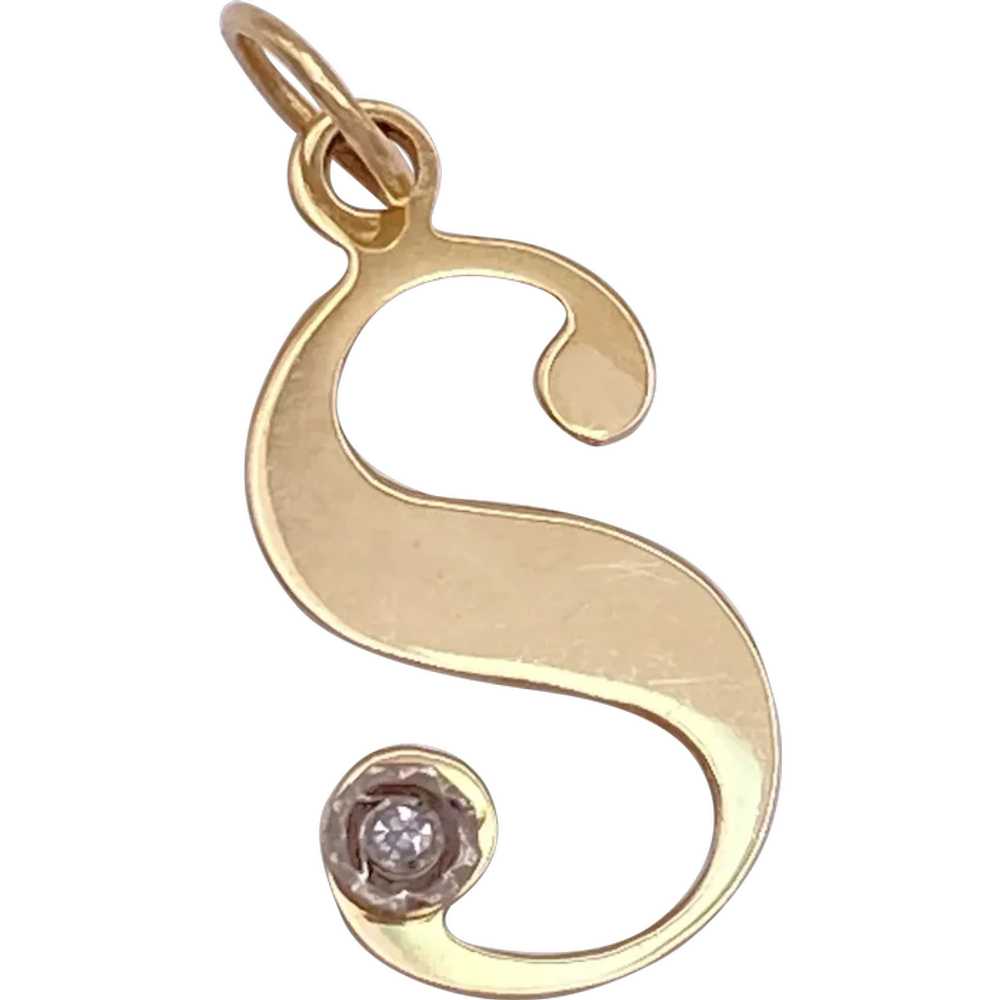 Diamond Accent Letter S Charm or Pendant 14K Gold - image 1