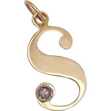 Diamond Accent Letter S Charm or Pendant 14K Gold - image 1