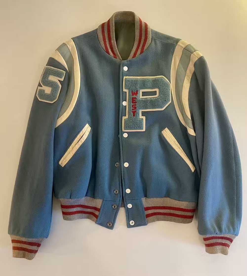 Vintage Light Baby Blue Varsity Letterman Chenill… - image 1