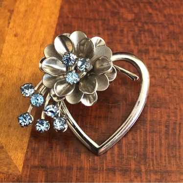 Vintage Vintage silver plated floral design blue … - image 1