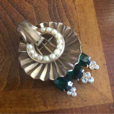 Antique Antique art deco emerald stone pearl acce… - image 1