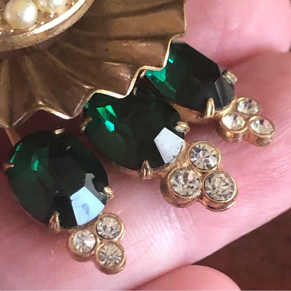 Antique Antique art deco emerald stone pearl acce… - image 3