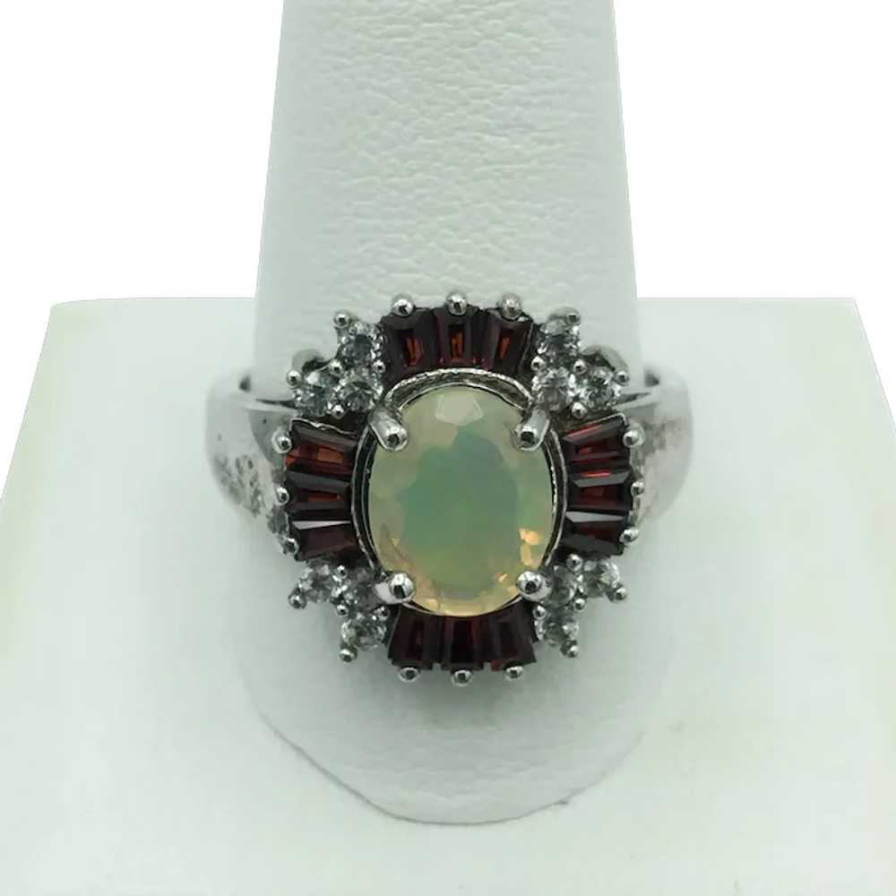 Sterling Silver Opal Garnet and White Topaz Ring - image 1