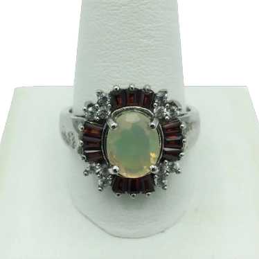 Sterling Silver Opal Garnet and White Topaz Ring - image 1