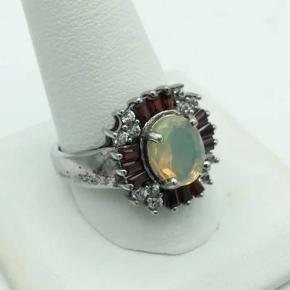 Sterling Silver Opal Garnet and White Topaz Ring - image 2