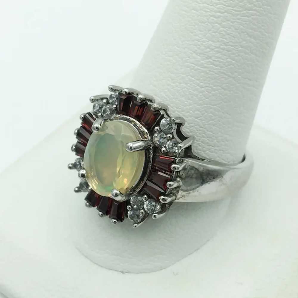 Sterling Silver Opal Garnet and White Topaz Ring - image 3