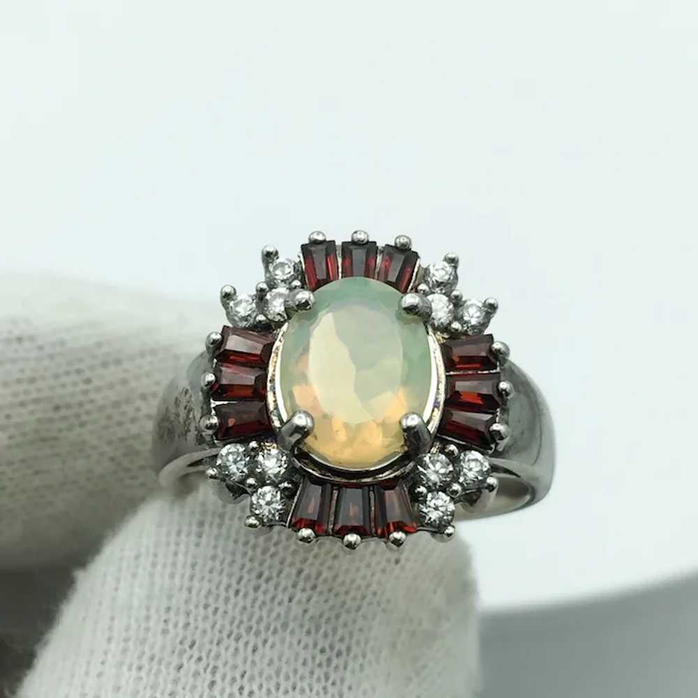 Sterling Silver Opal Garnet and White Topaz Ring - image 5