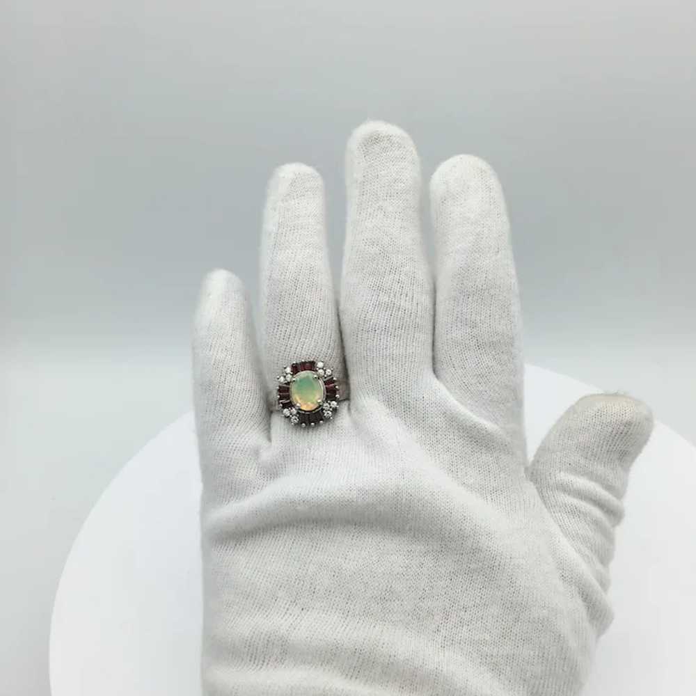 Sterling Silver Opal Garnet and White Topaz Ring - image 6