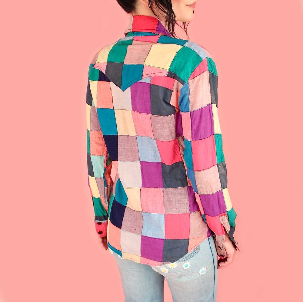 Purple 1970's Madras Patchwork Rainbow Top - image 3