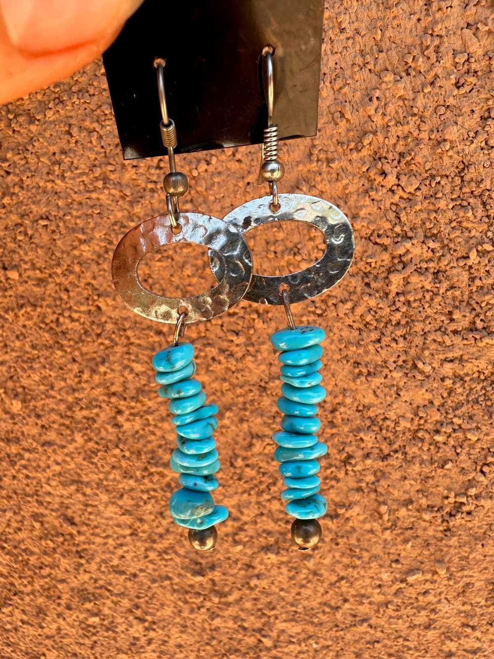 Hammered Silver and Turquoise Earrings - image 1