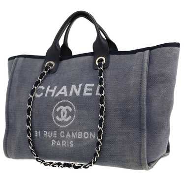 Chanel Deauville shopping bag in blue canvas and b