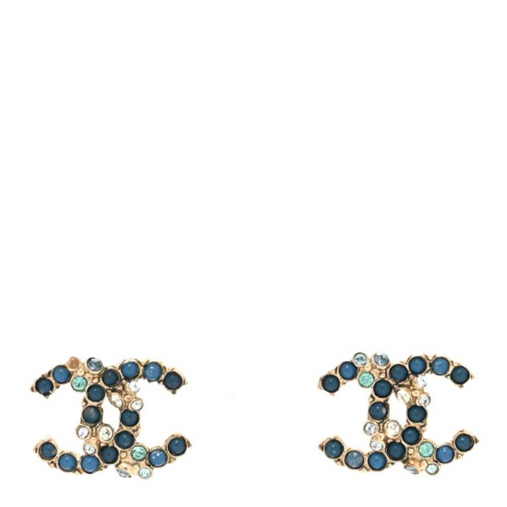 CHANEL Crystal CC Earrings Gold Blue - image 1