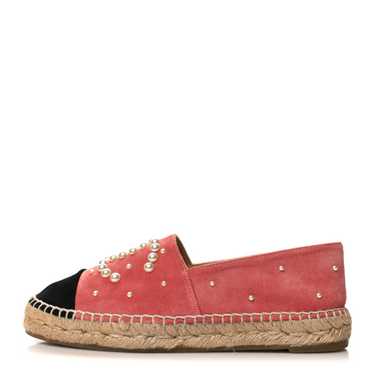 CHANEL Suede Pearl CC Espadrilles 36 Pink Black