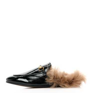 GUCCI Patent Fur Womens Princetown Slippers 39.5 … - image 1