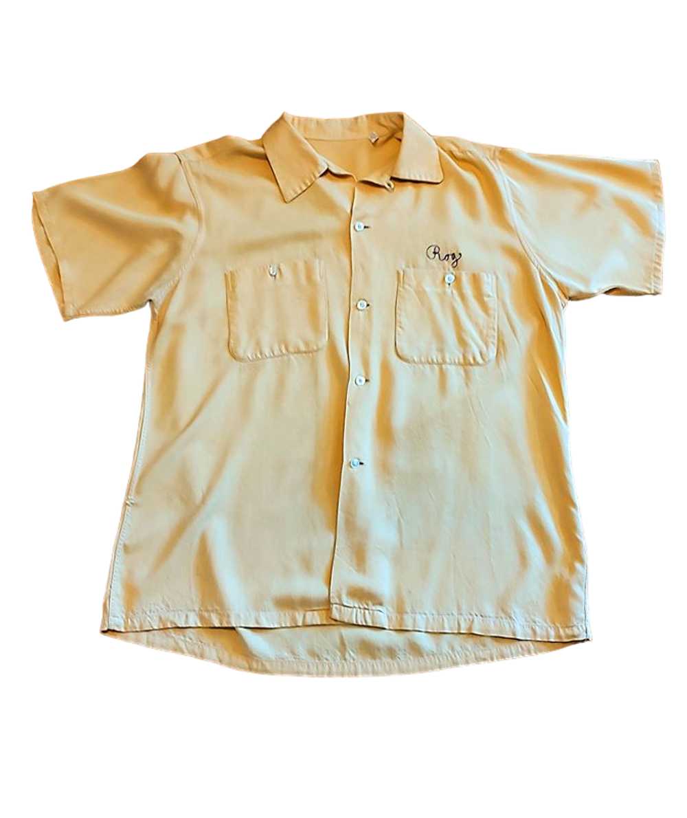 Vintage 1950s Yellow Rayon Short Sleeve Bowling S… - image 2