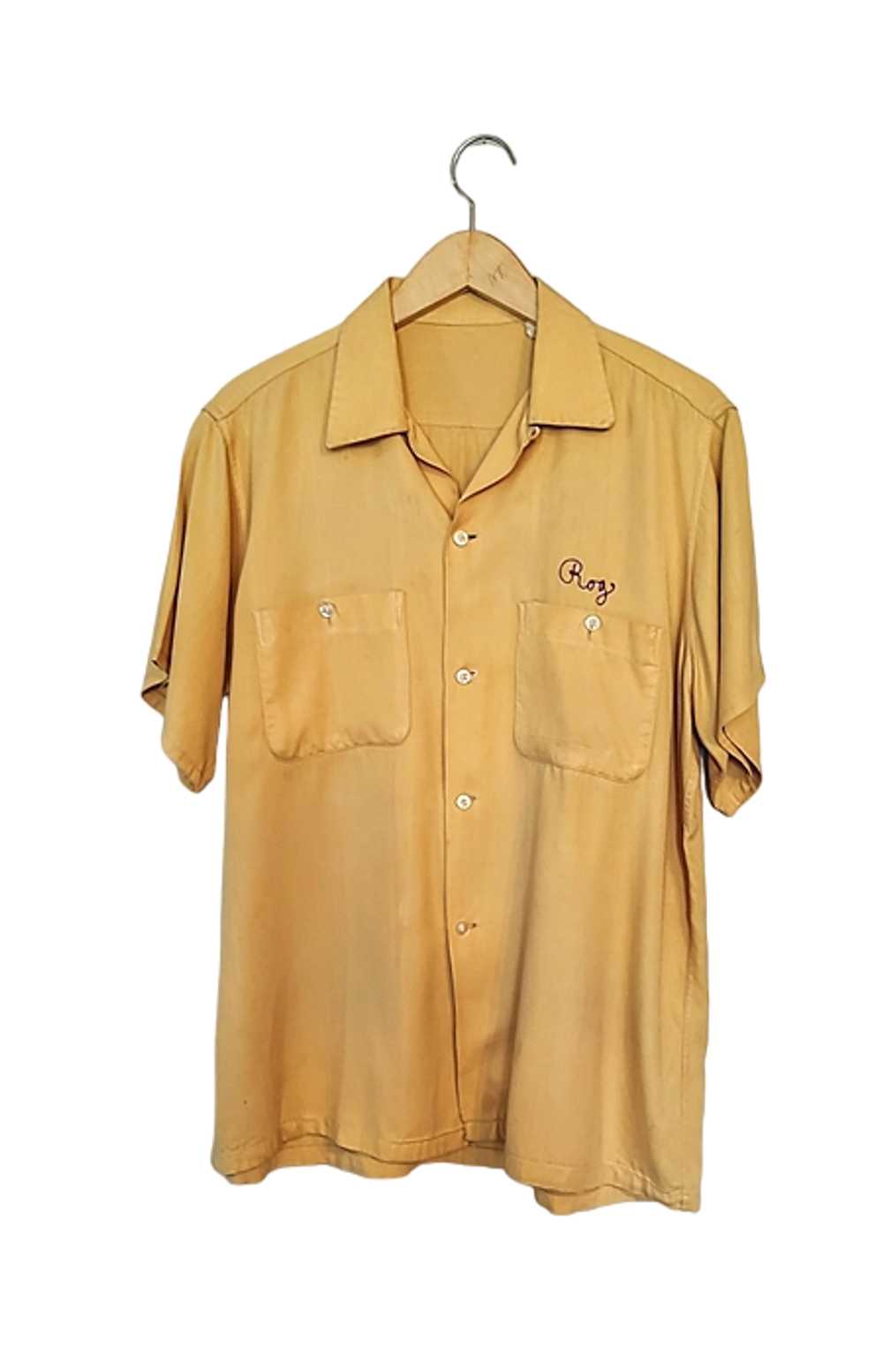 Vintage 1950s Yellow Rayon Short Sleeve Bowling S… - image 5