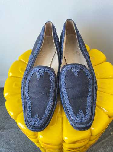 Christian Louboutin Blue Canvas Embroidered Loafer