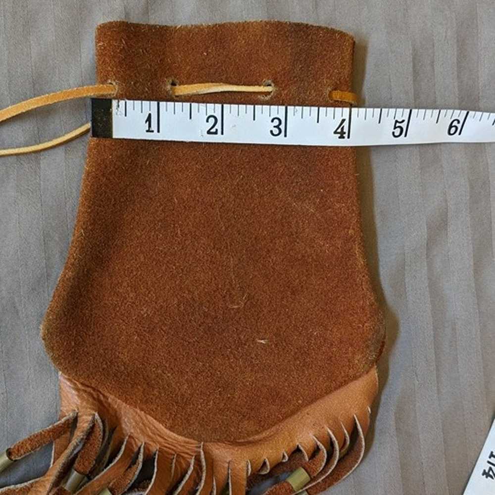 Suede Leather Fringe and Beaded Drawstring Pouch - image 5