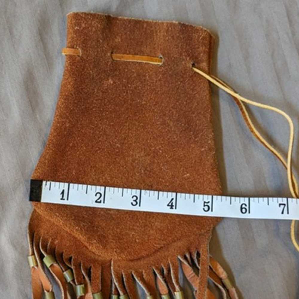 Suede Leather Fringe and Beaded Drawstring Pouch - image 6