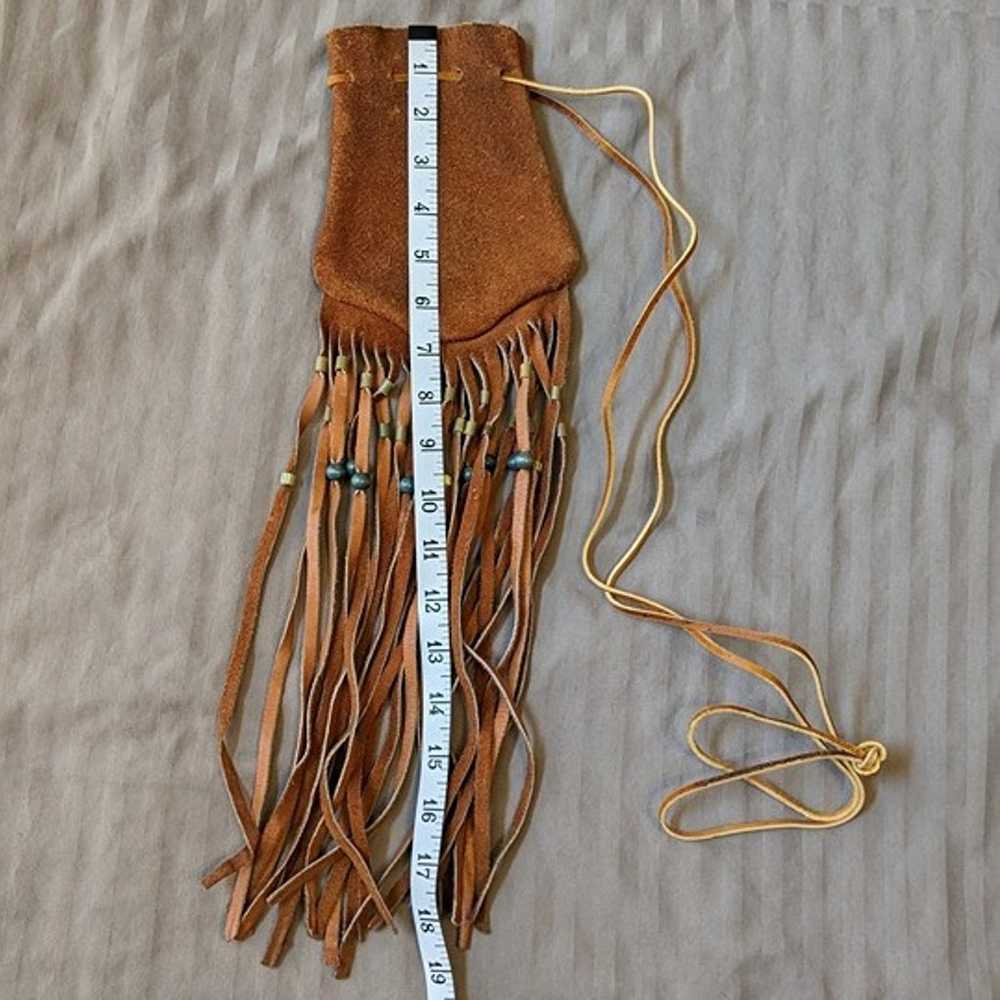 Suede Leather Fringe and Beaded Drawstring Pouch - image 7