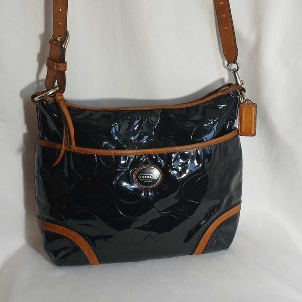 Coach Peyton Shoulder Purse Black Patent Leather … - image 2