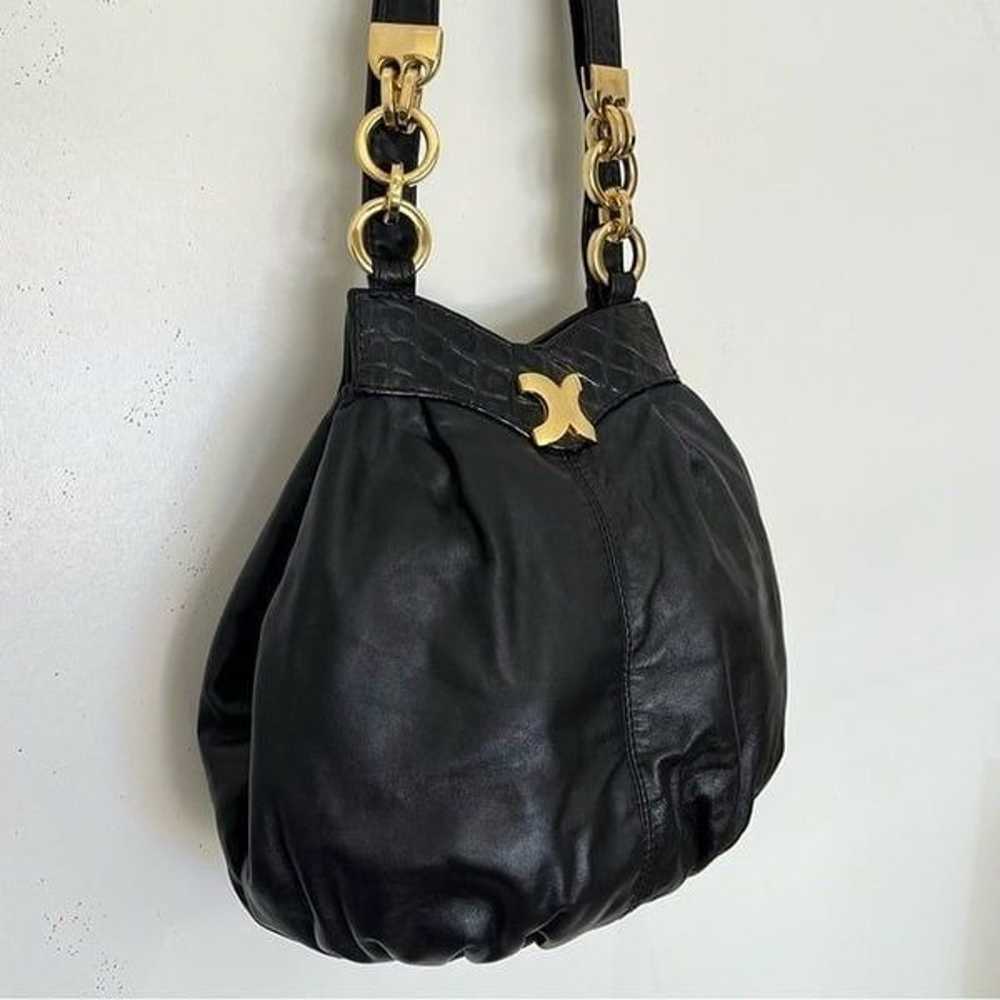 Dawli Vintage Black Leather Bag Slouchy Bucket Go… - image 3