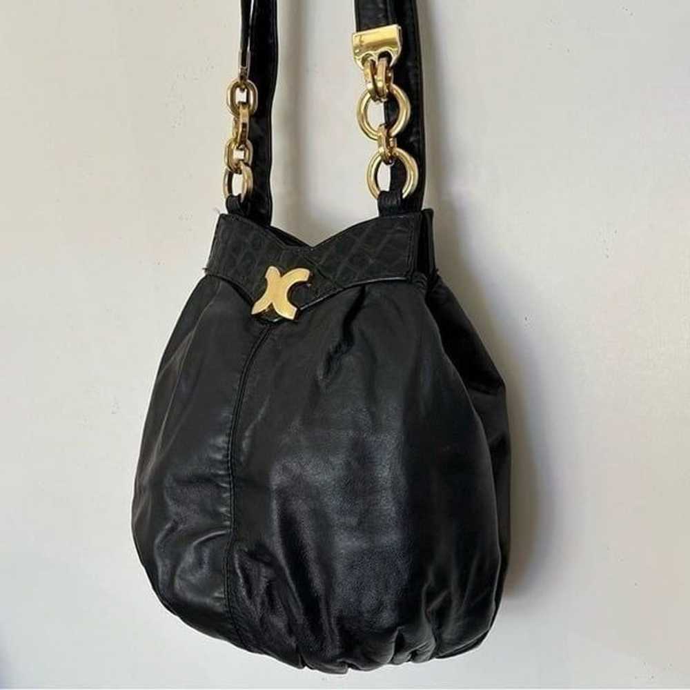 Dawli Vintage Black Leather Bag Slouchy Bucket Go… - image 4