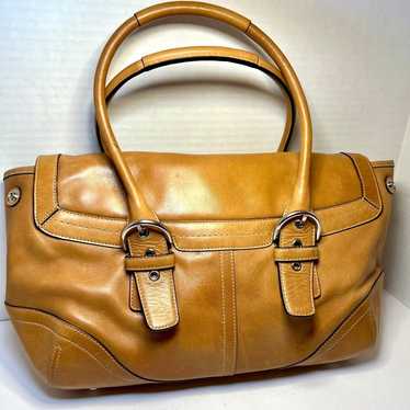 Vintage Coach Hampton Camel Leather Flap Satchel … - image 1