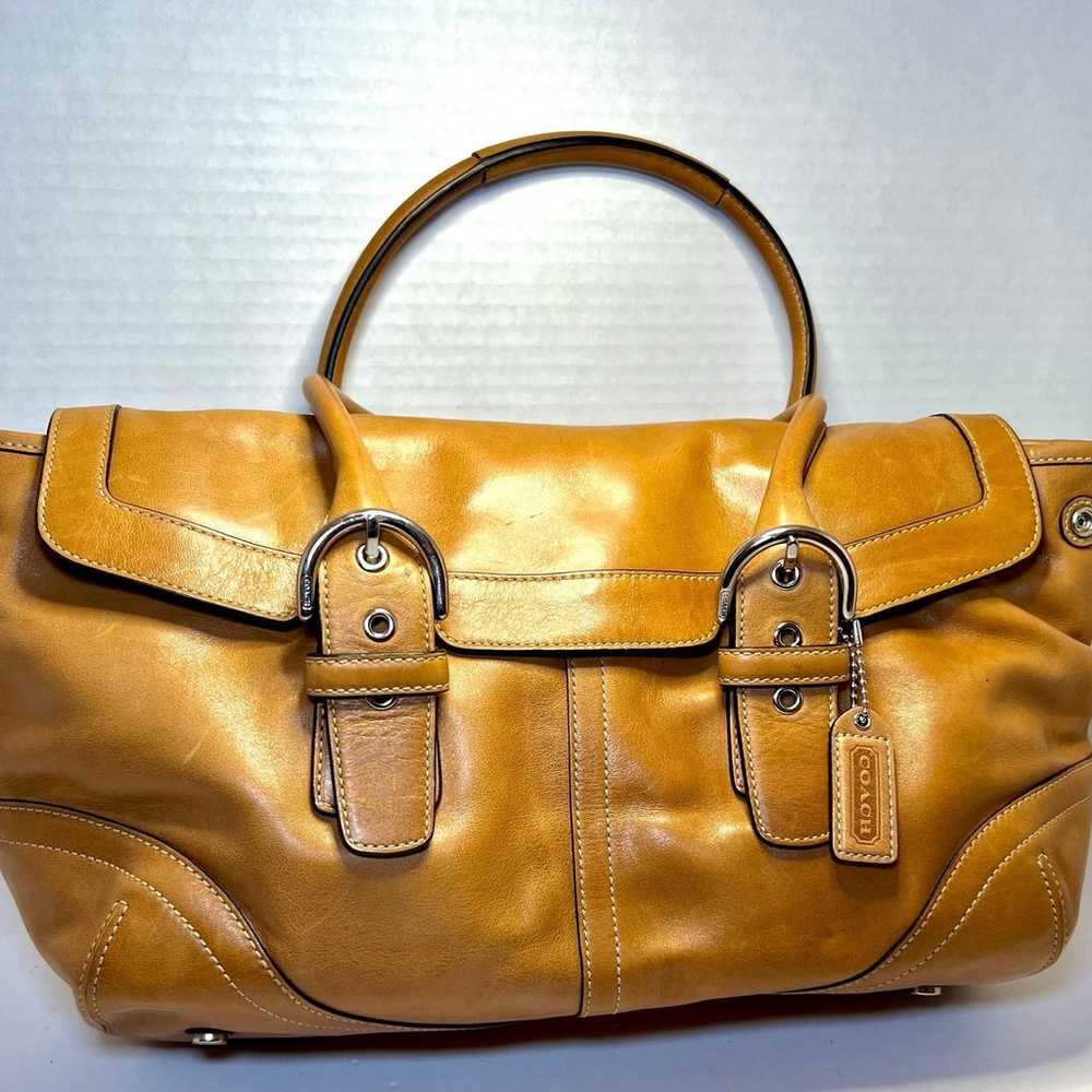 Vintage Coach Hampton Camel Leather Flap Satchel … - image 4