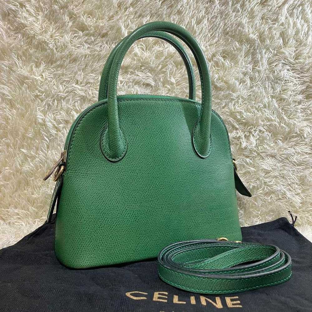 【Rare】Celine 90s Handbag 2 Way Green Leather Shou… - image 1