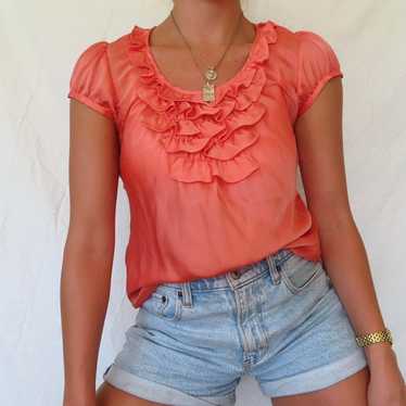 SUNNY LEIGH CORAL PINK BLOUSE TOP WOMENS VINTAGE … - image 1