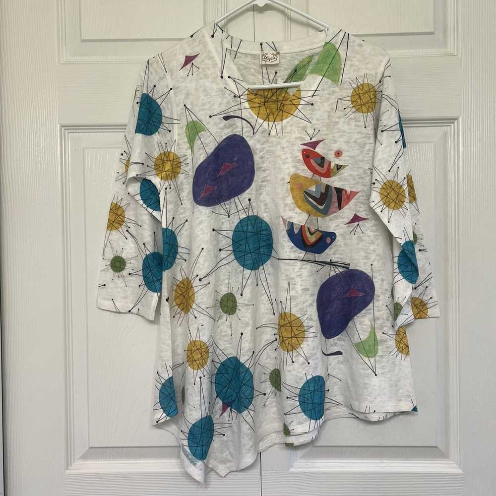 Et Lois Asymmetrical Tunic Top Atomic Birds Print… - image 1