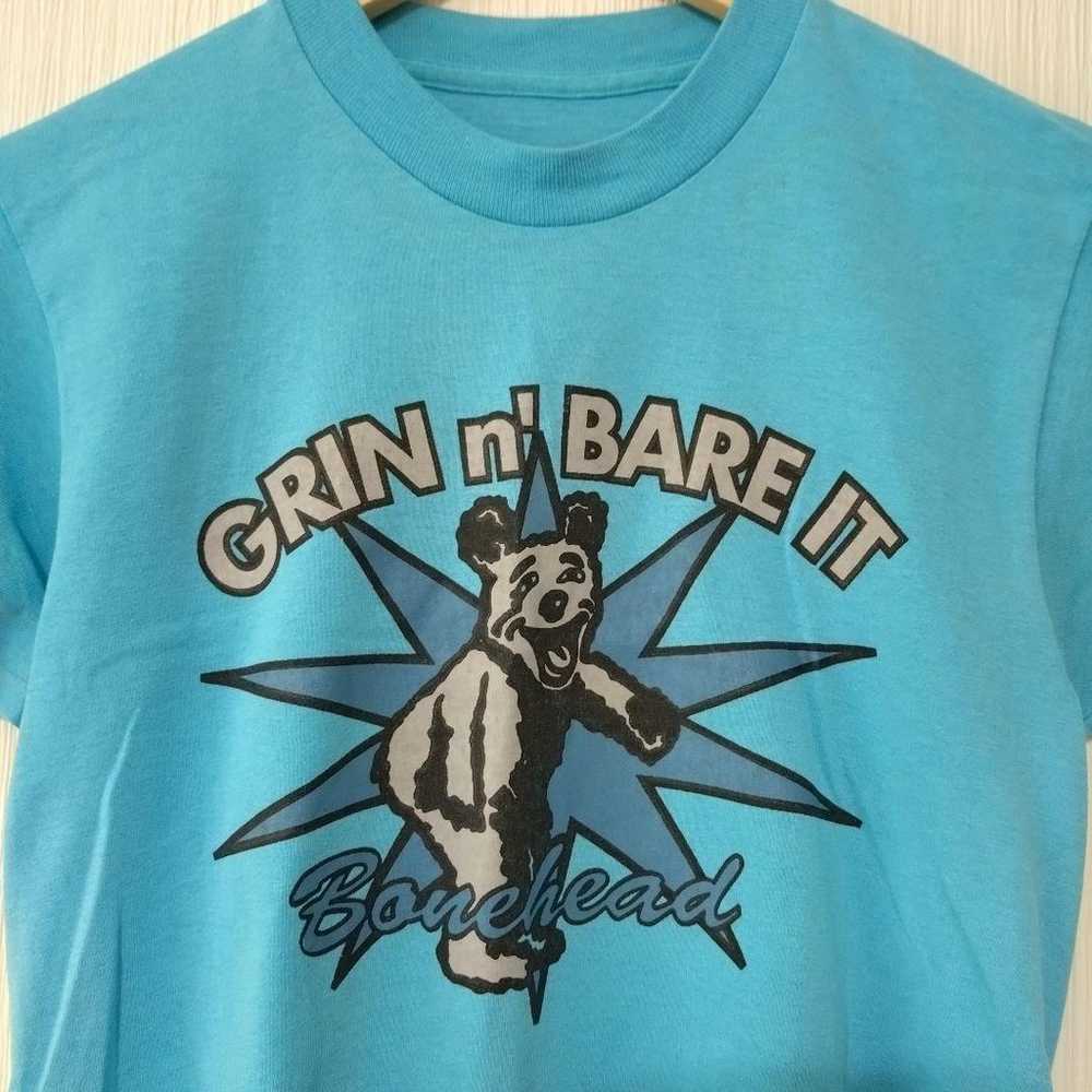 Vintage T-shirt with bear print, size M, light bl… - image 5