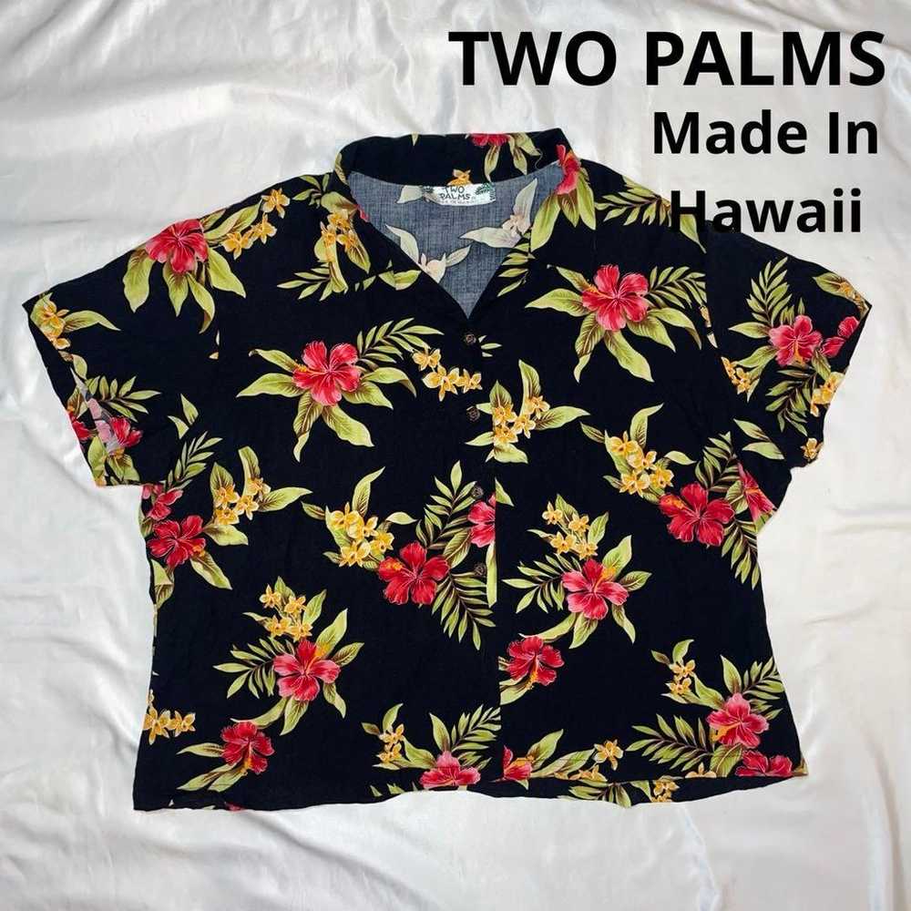 TWO PALMS Aloha Shirt Button Hawaiian Made Vintage - image 1