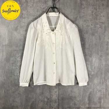 Showa retro pattern embroidered shirt blouse, lon… - image 1