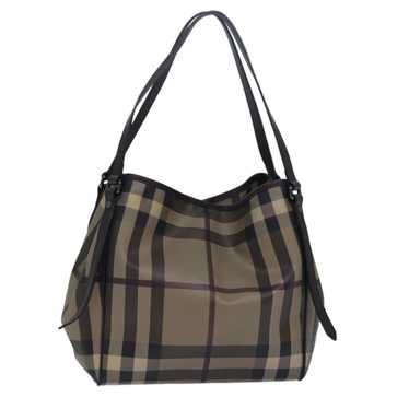 BURBERRY Nova Check Tote Bag PVC Leather Beige Da… - image 1